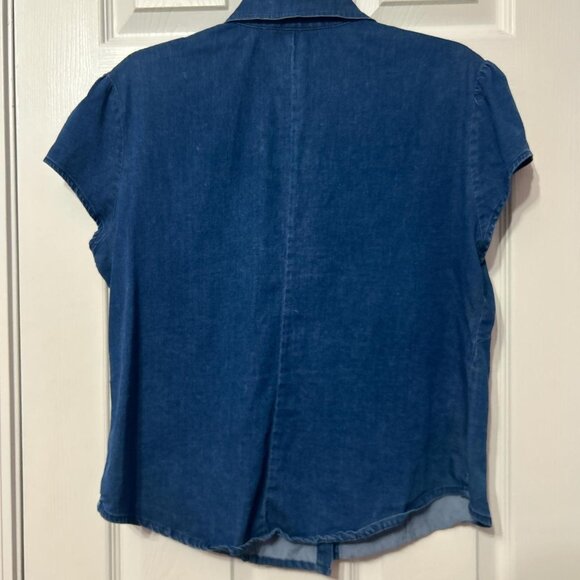 Blue denim blouse with ruffled trim - Picture 3 of 3